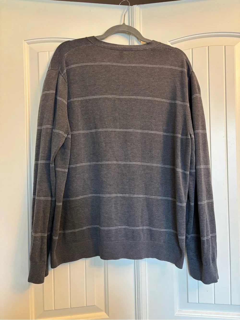 Banana Republic Men's Charcoal Gray Stripe V-Neck Cardigan